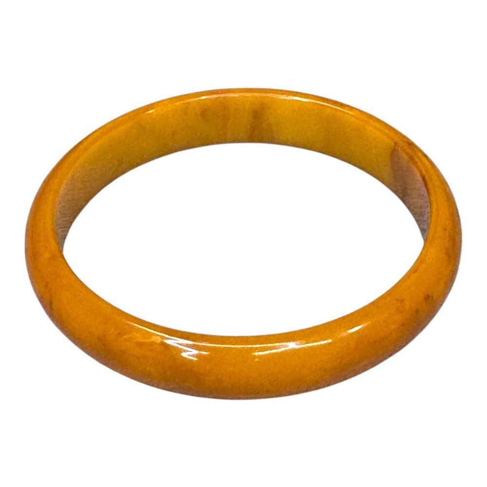 Vintage Marbled Bakelite Bangle Bracelet Size 8" Orange Yellow Boho Chic Retro